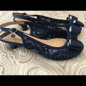 J. Reneé Navy Ribbon Lace Sandals